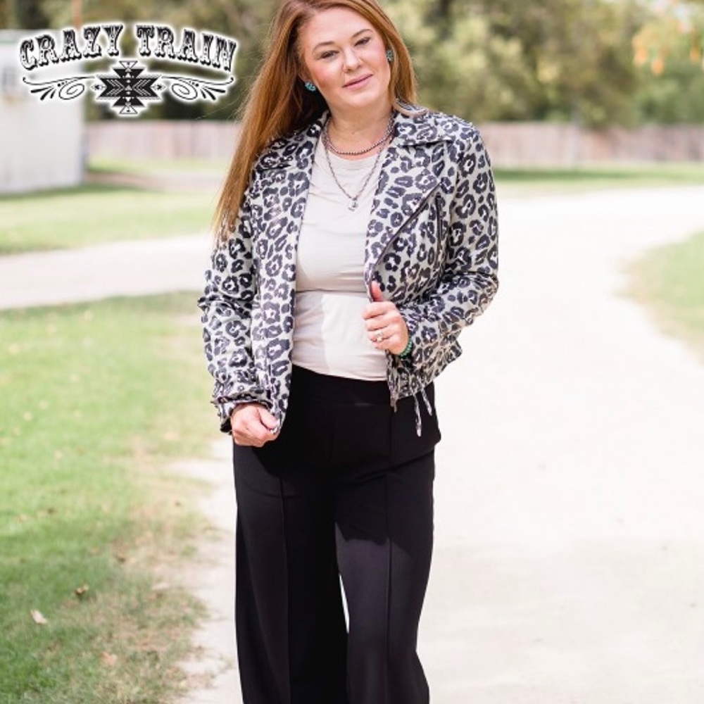Crazy Train Leopard Print Jacket - Black and White